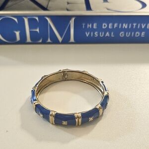 Vintage Gold Tone Enamel & Rhinestone Cuff Clamper Bracelet.